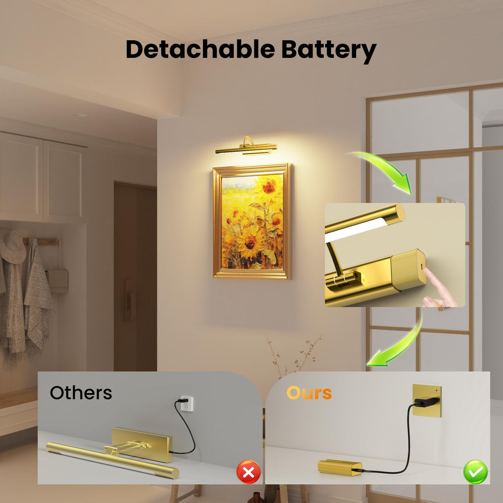 Picture Light for Wall Battery Powered, 13'' Cordless Frame Painting Light with 6000mAh Rechargeable Battery