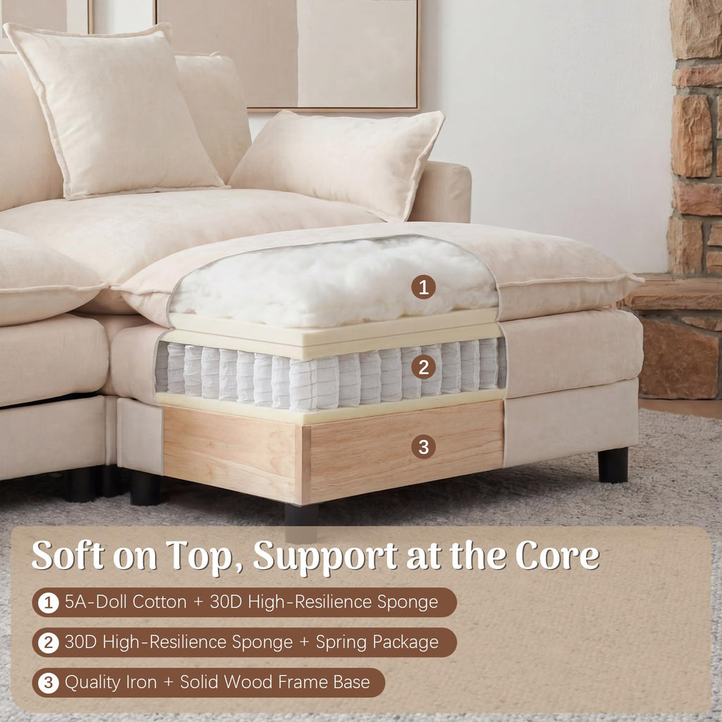 108" L-Shaped 3-Seater Modular Sectional Sofa with Ottoman