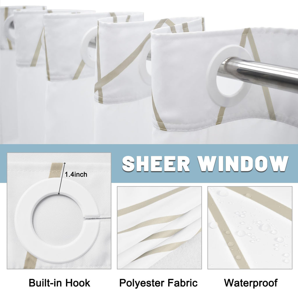 Beige Khaki Ringless Shower Curtain with Liner, 71 x 80 Inch