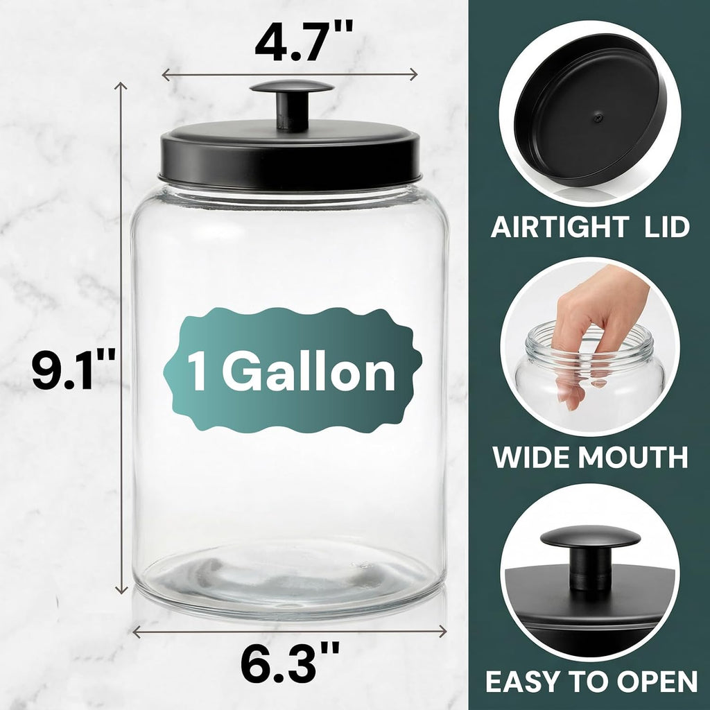 Large Glass Jars with Metal Lid, 1 Gallon Clear Cookie Candy Jar, 125 OZ Airtight Food Storage Container - Set of 2