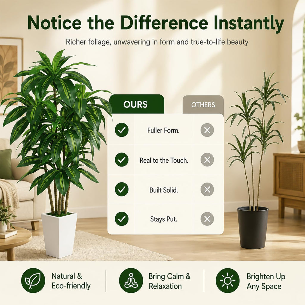 Artificial Dracaena Plants Indoor, 5FT Fake Tree Plants with Tall Planter