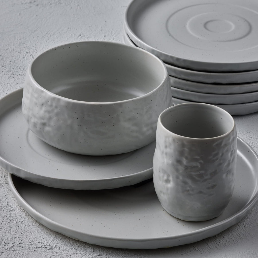 32-Piece Stoneware Dinnerware Set, Plates and Bowls Set, Modern Dishware set fo 8, Grey Speckled