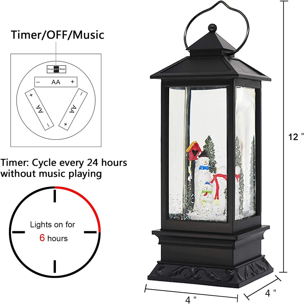 Snwoman Family Singing Snow Globe Lantern with 6 Hour Timer