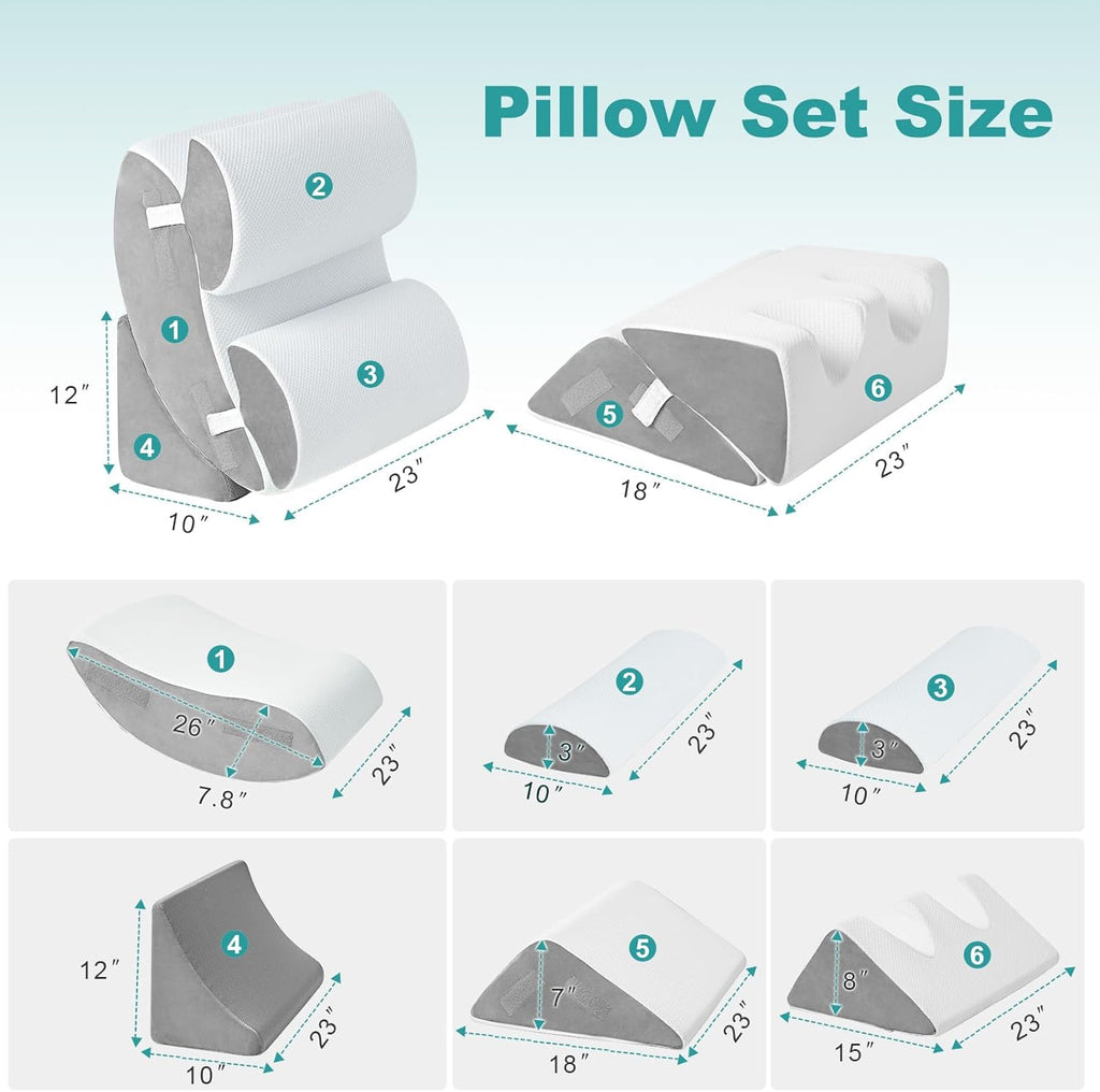 Bed Wedge Pillow Set for After Surgery 6P, Reading Pillows, 23" | Post Surgery Pillow for Sleep Apnea and Acid Reflux
