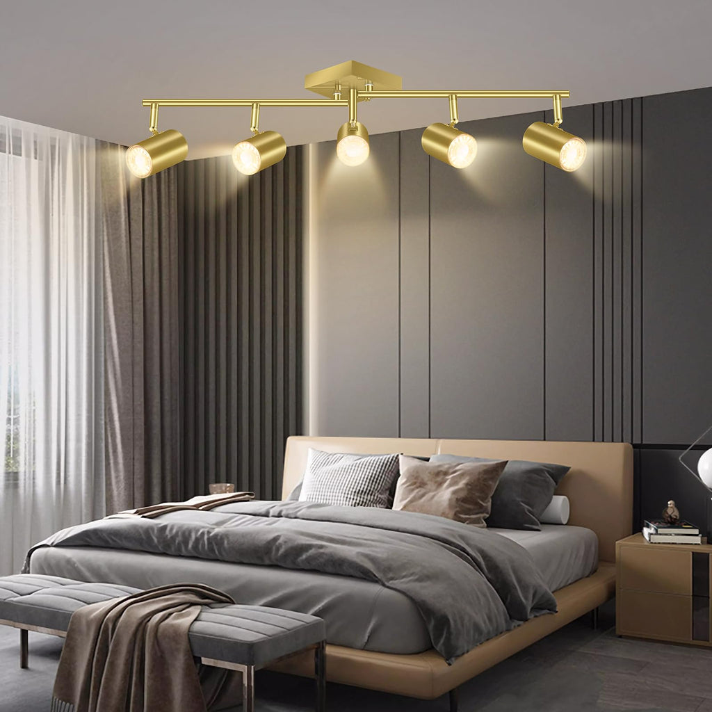 5 Light Track Lighting Fixtures Ceiling, Gold Kitchen Lighting Fixtures Ceiling, LED Track Lighting Kit, Rotatable