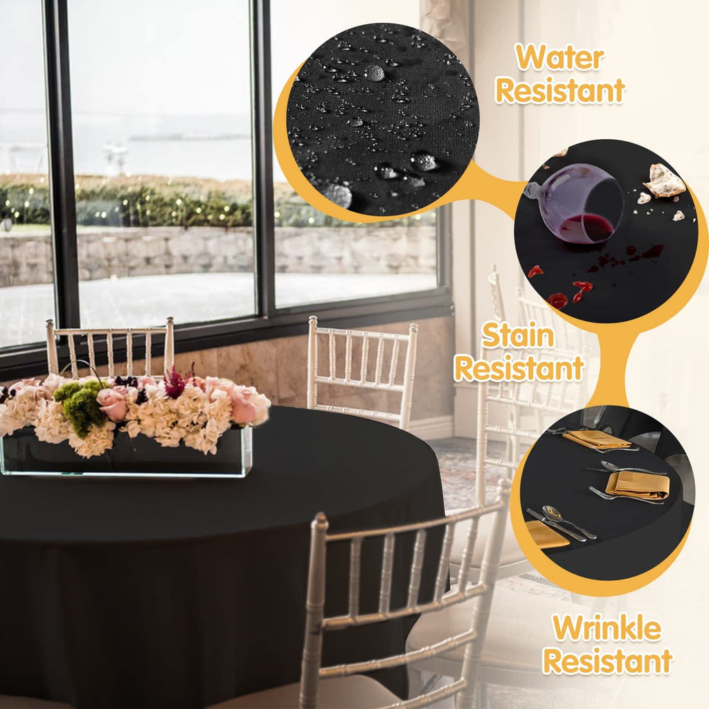 6 Pack Black Round Tablecloths 70 Inch for 30"-48" Tables