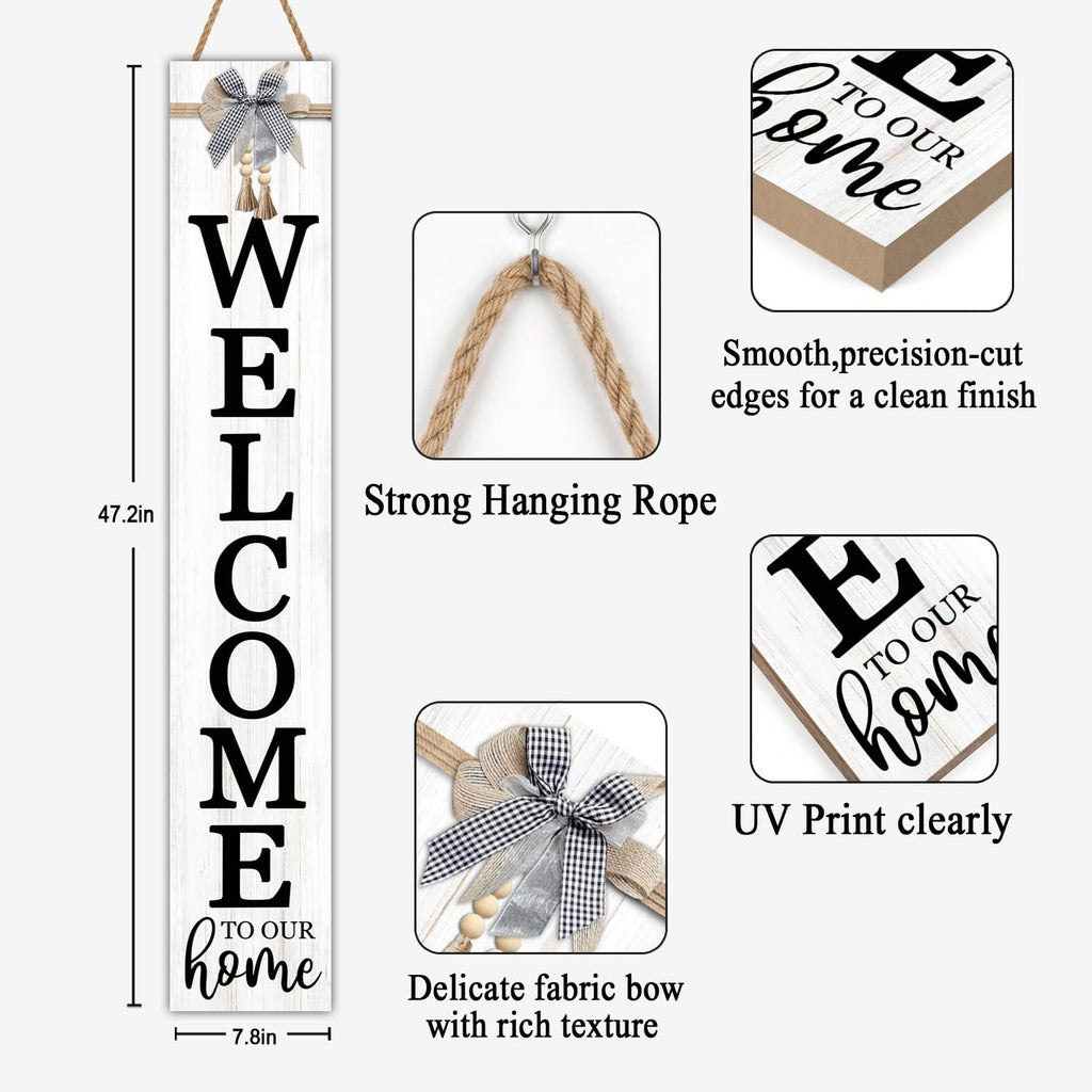 Vertical Wood Welcome Sign 47.2x7.8 Inch Farmhouse Rustic Decor for Front Porch, Outdoor Indoor Tall Standing Front