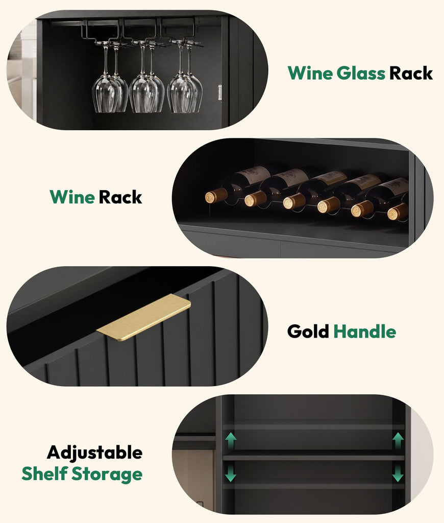 71" Coffee Bar Cabinet with 2 Fridge Space, Wine Racks & Holder