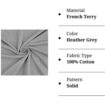 French Terry Knit Fabric - 100% Cotton French Fabric by The Yard - Made in USA - Heather Grey, 5 Yards