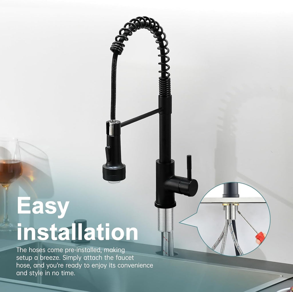 Led Black Kitchen Faucet with Soap Dispenser | Pull Down Sprayer, Single Hole Sink Faucet Suitable for Farmhouses