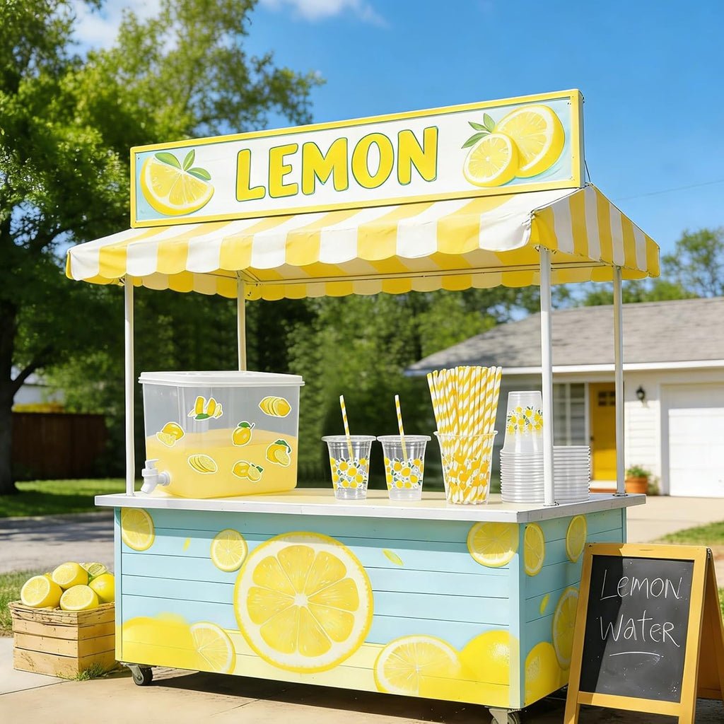 Lemonade Stand Supplies Kits 8.8L Plastic Drink Dispenser with Spigot 50 Sets 12 Oz Disposable Cups with Lids - Set of 152