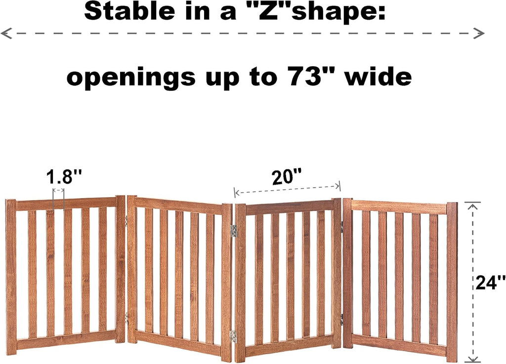 Wooden Free Standing Dog Gate 80" W x 24" H, Foldable Solid Hardwood Pet Safety Fence Doorways, Stairs, Hallways