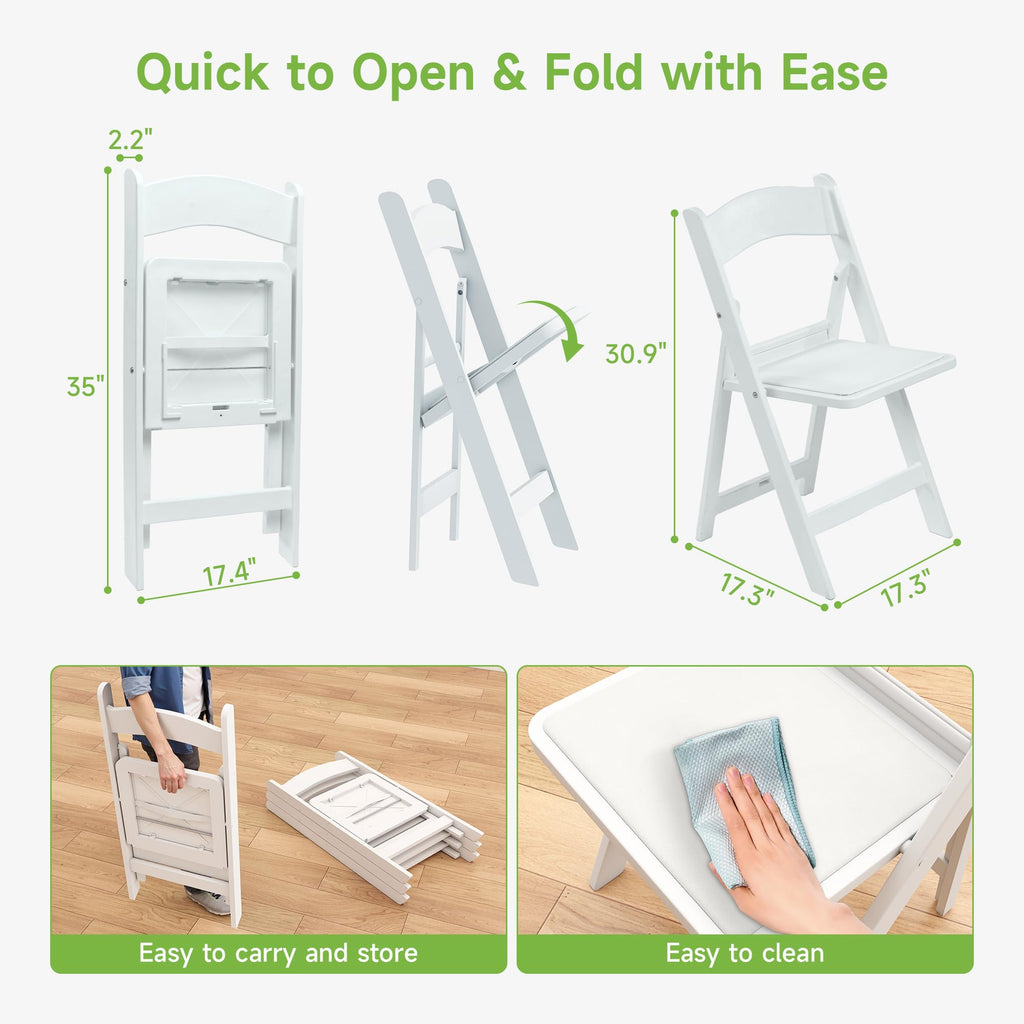 White Resin Folding Chairs with Cushion - Comfortable Foldable Plastic Chair - Stackable Chairs with Padded Seats