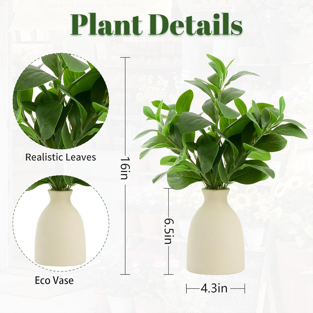 16" Artificial Eucalyptus Stems Potted Plant Indoor Fake Plants - Realistic Greenery with Vase, Small Artificial