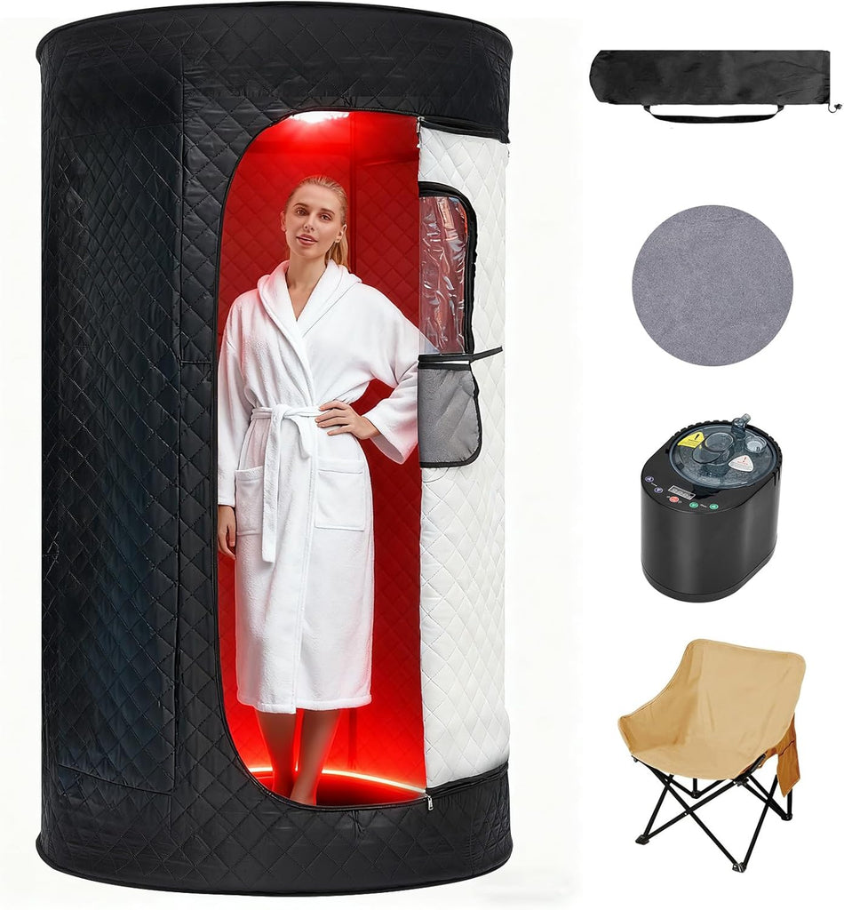 UrMoon Portable Steam Sauna Box for Home, Person Saunas Tent for Spa Therapy,Relaxation,Detoxification,Gym,Pilates,Garage,Hot Tub,with Remote Control,Waterproof,Thermal Insulation,Indoor&Outdoor Black