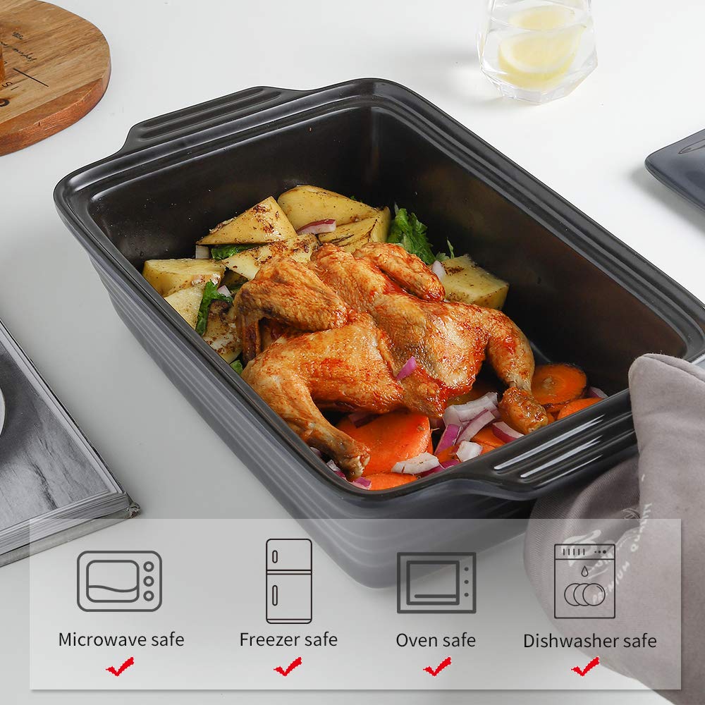 Ceramic Casserole Dish With Lid, Covered Rectangular Set, Lasagna Pan for Cooking, Baking Dish for Dinner, Kitchen, 9