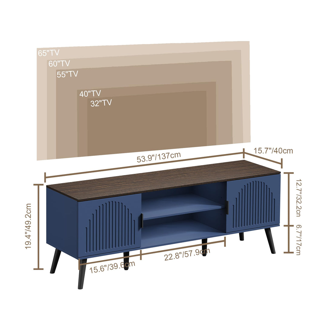 TV Stand with Open Shelves for 55/60 Inch TVs, Mid Century