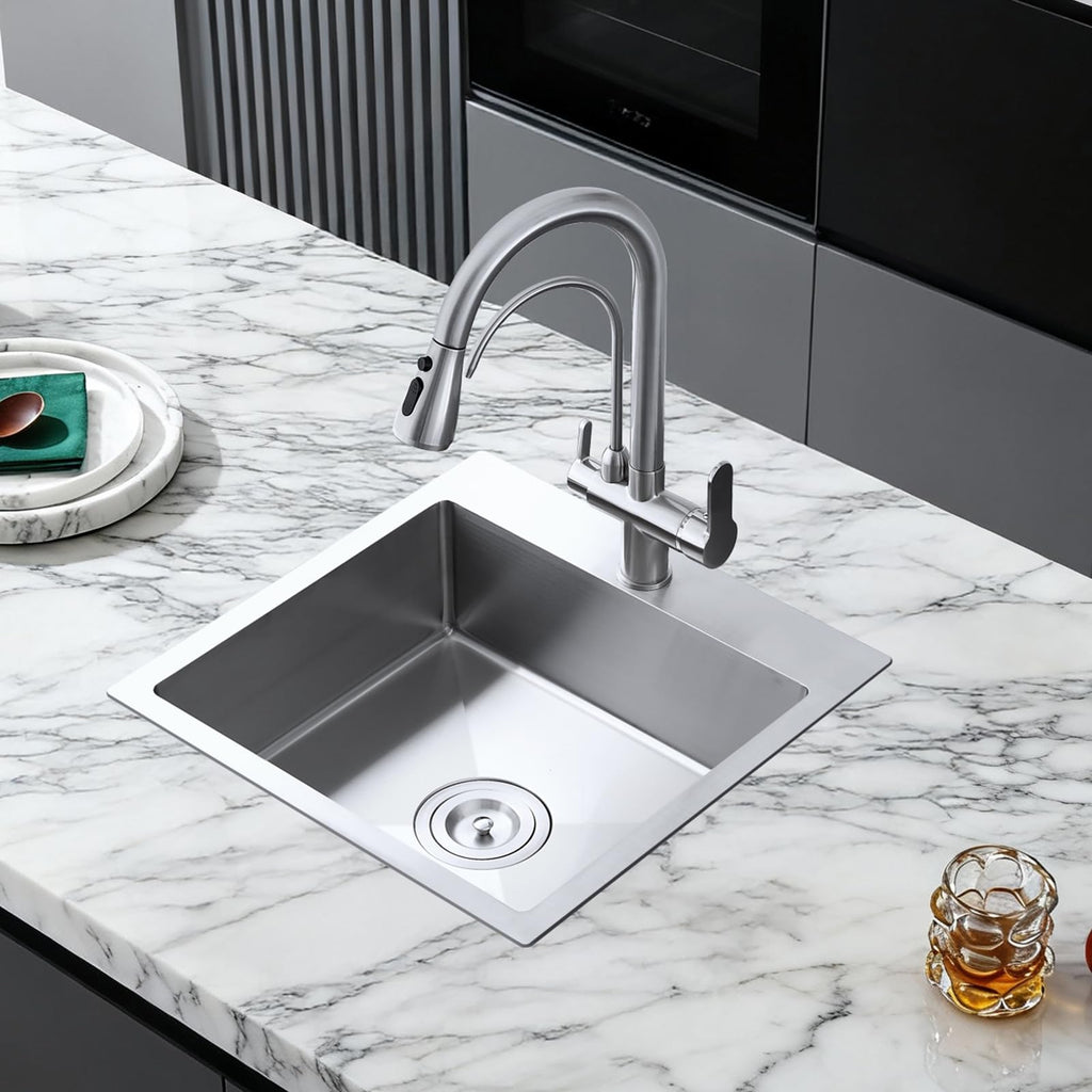 18 x 18 inch Bar Sink, Drop-in Tight Radius Brushed Stainless Steel Topmount Kitchen Sink Single Bowl