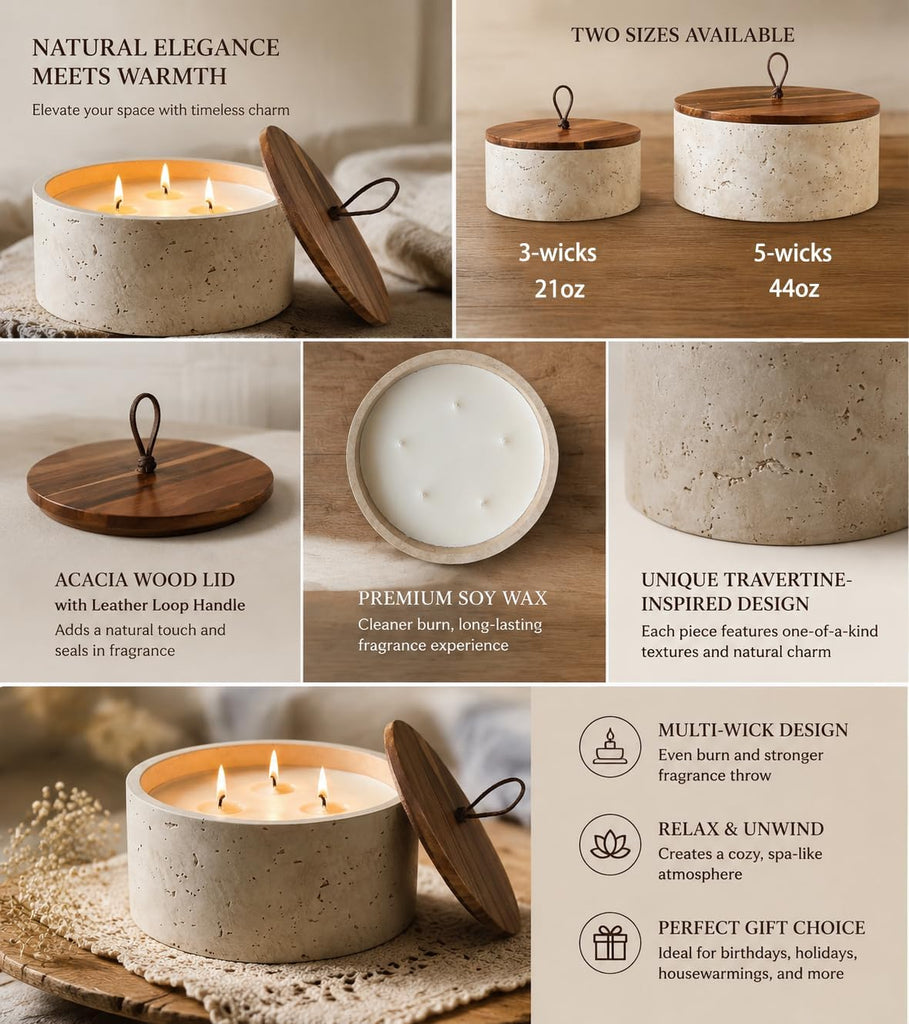 3-Wick Scented Candle-Amber & Musk & Vanilla,Soy Coconut Wax Blend Candle with Acacia Wood Lid,21oz Large - Set of 21