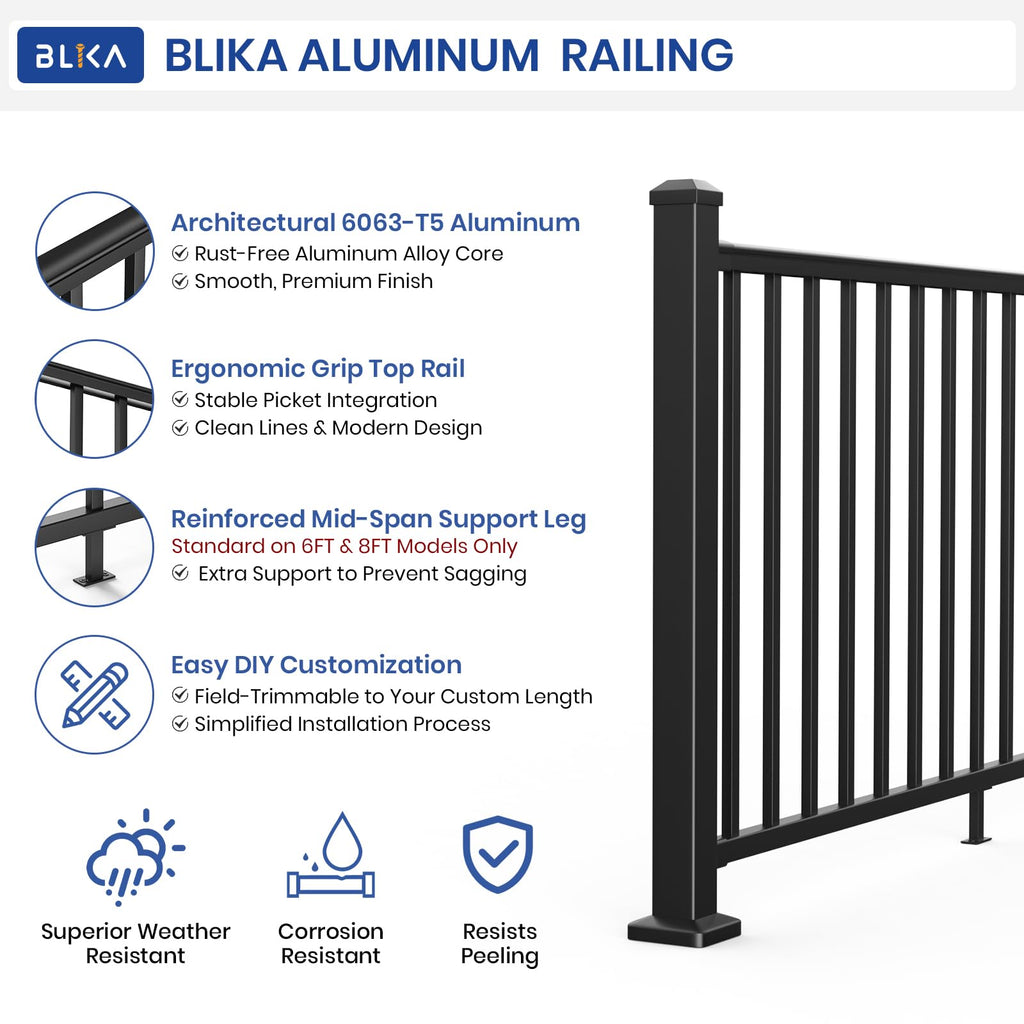 36 in H. x 6 ft W. Aluminum Deck Railing Kit with Post, Matte Black
