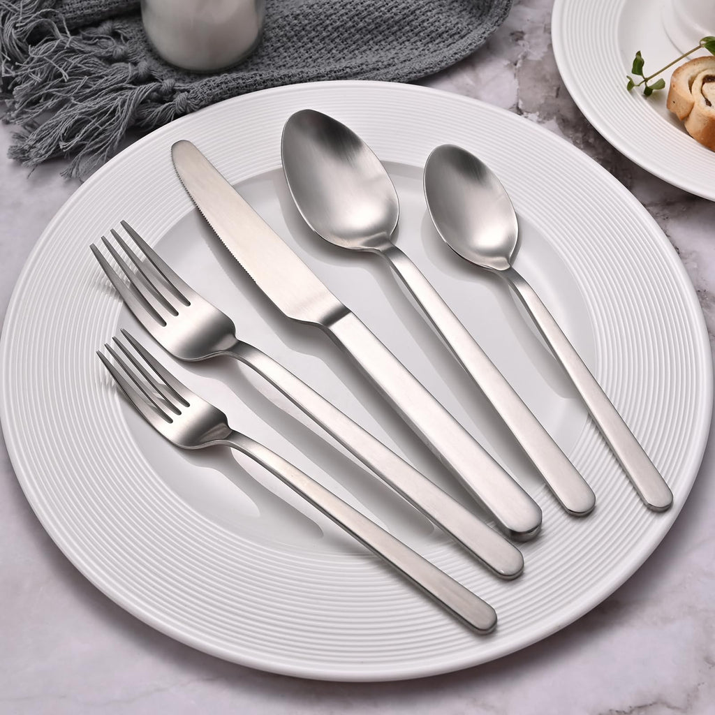 Matte Silver 20-Piece Forged Flatware Set for 4, 18/10 Stainless Steel