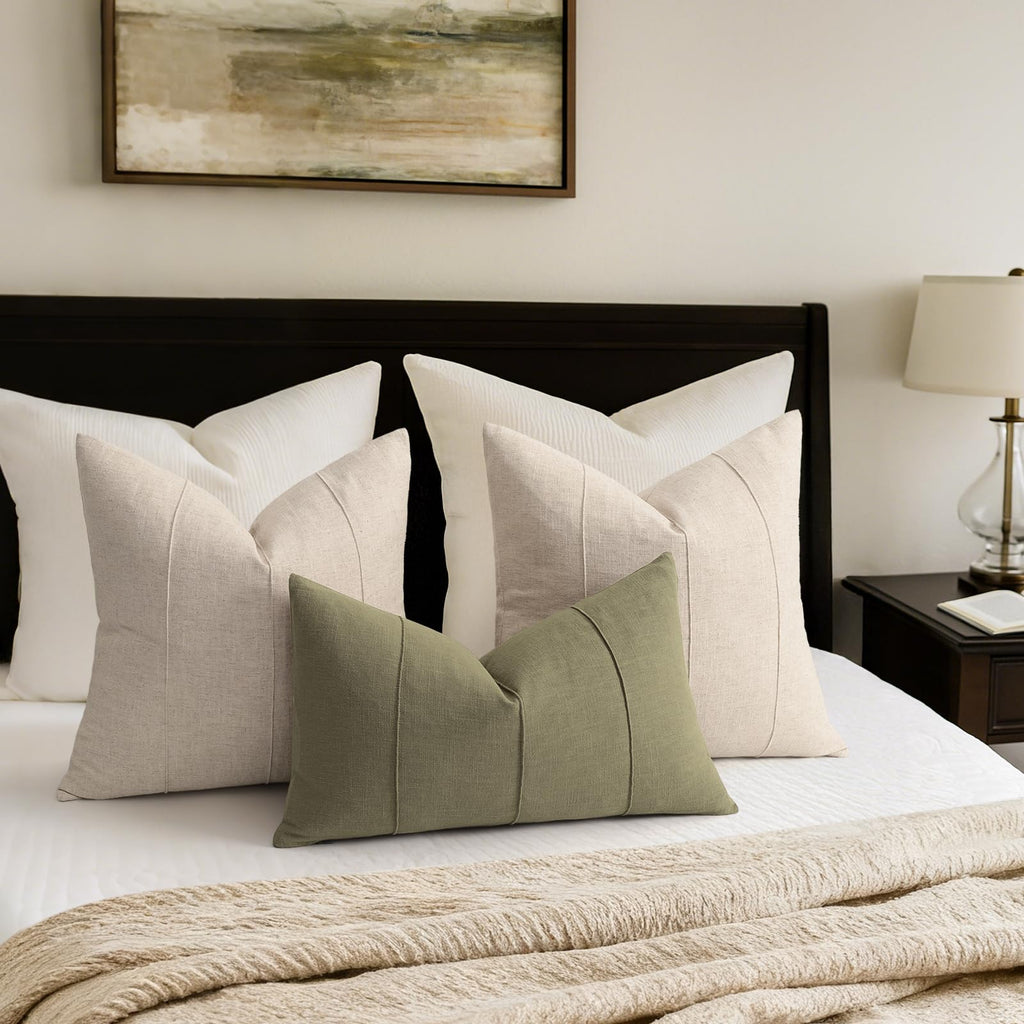 Decorative Linen Throw Pillow Covers 20x20 Set of 2 Solid handcrafted Striped Cushion Covers for Bed Soft Modern
