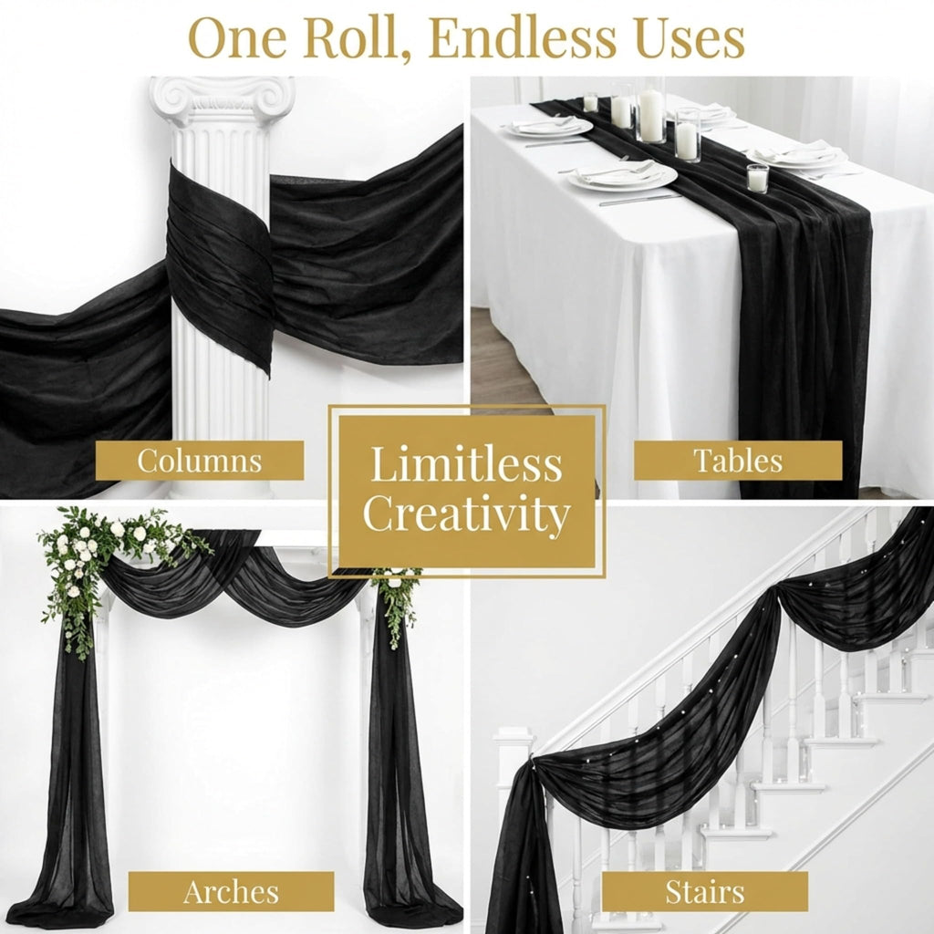 Black Flame Retardant Gossamer Fabric Roll, 59 Inches x 25 Yard, Sheer Fabric for Wedding Decorations, Baby Shower