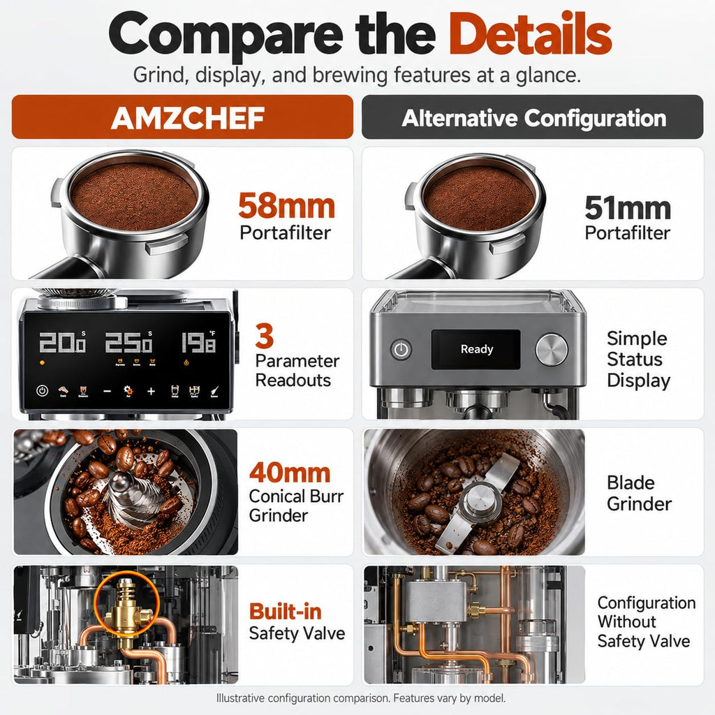 Espresso Machine with Grinder, 1500W, 40 Grind Settings