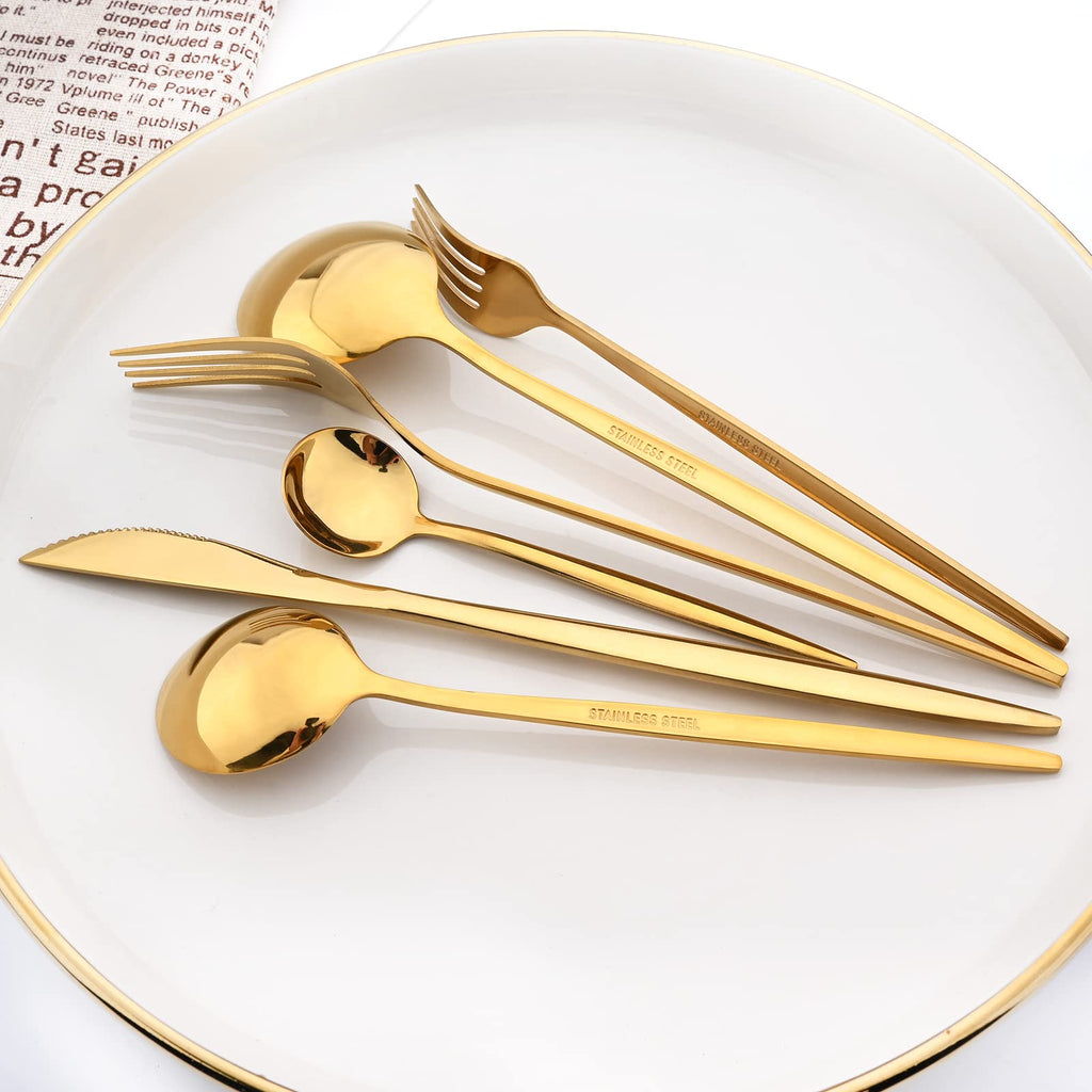 Gold 36-Pieces Silverware Flatware Mirror Polished Dinnerware, 18/0 Stainless Steel Cutlery Set Kitchen Party Hotel