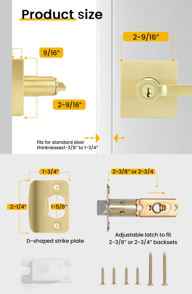 Brushed Gold Door Handle with Lock and Key, Keyed Entry 1 Pack