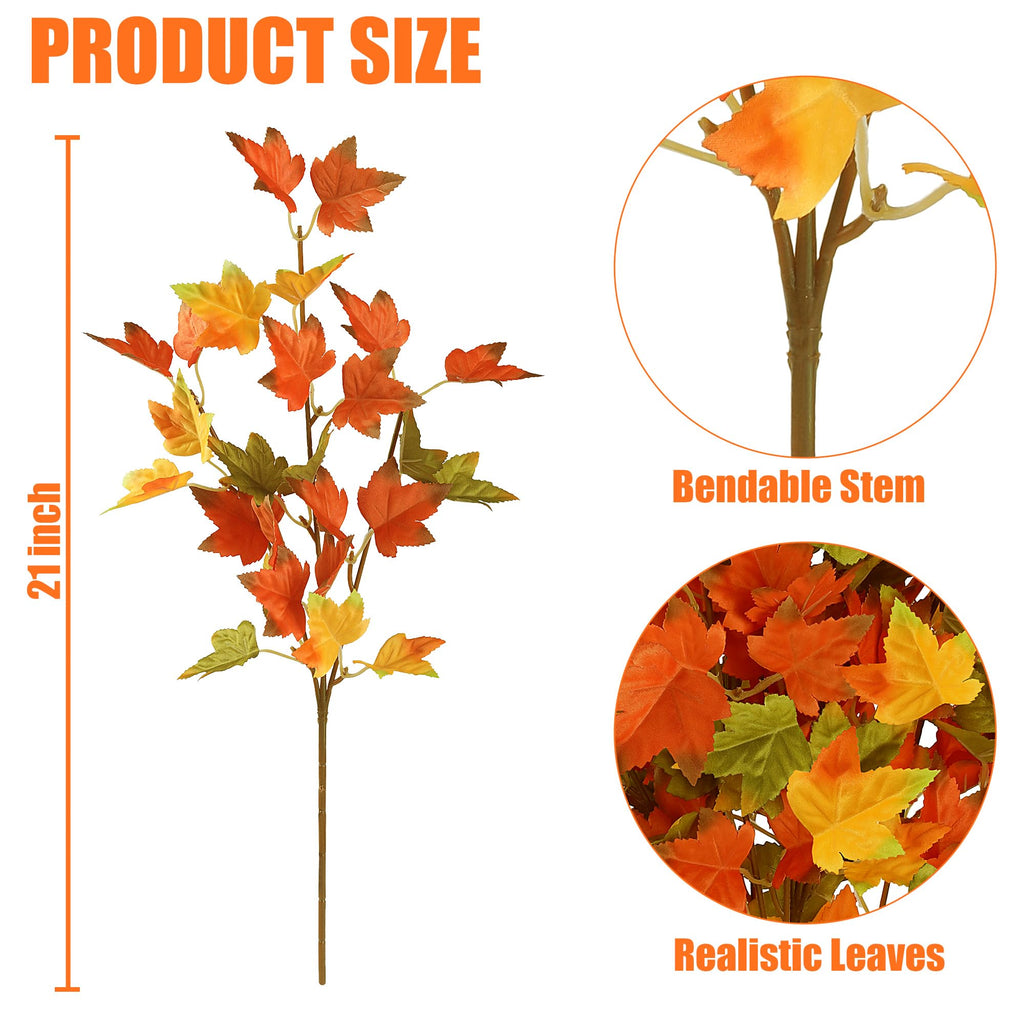 6 Pack Artificial Maple Leaves Branches Fall Greenery Stem Autumn Faux Fall Leaves Silk Faux Plants for Vase Indoor