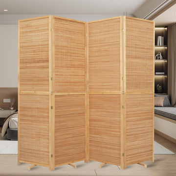 Bamboo Mesh Woven Room Divider 5.6FT, 4 Panel Folding Privacy Screen, Brown