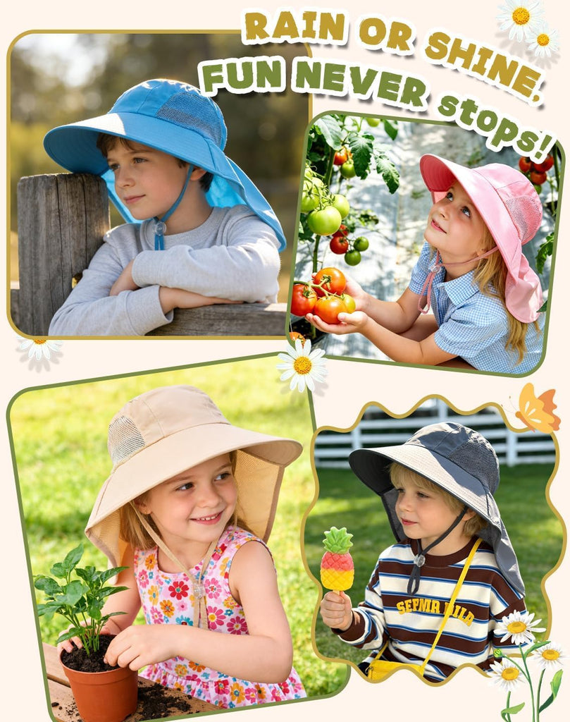 Kids Sun Hat with Neck Flap UV Protection Summer Toddler Beach Hat Unisex Ponytail Hat Wide Brim Fishing Hat