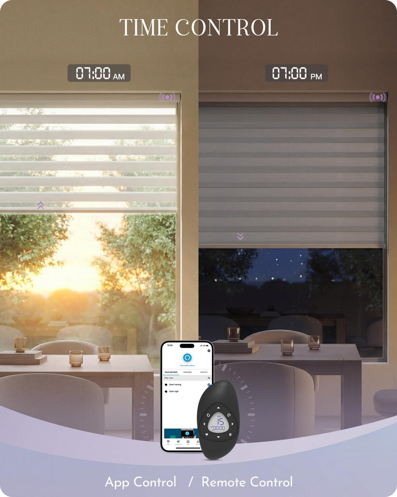 Motorized Zebra Blinds Compatible with Alexa Google Designed Remote Control Light Filtering Horizontal Roller Blind