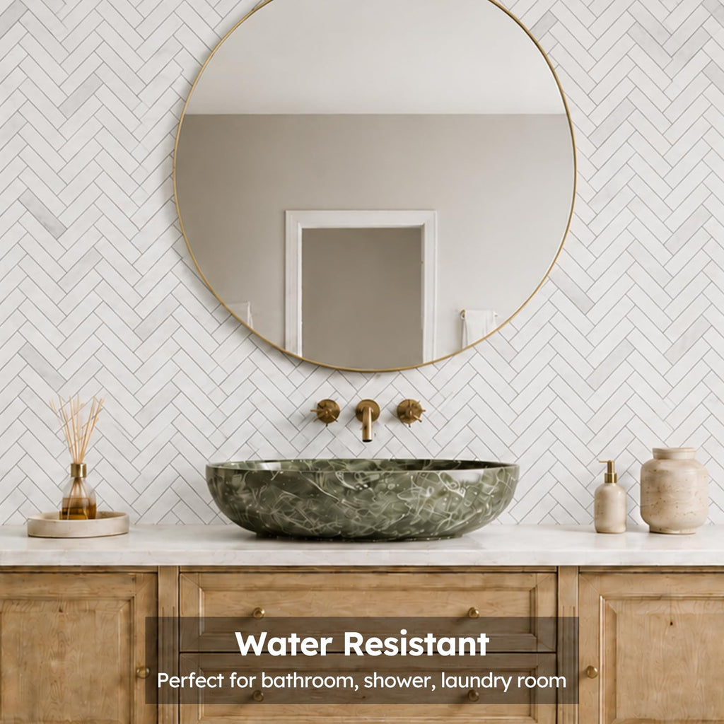 Natural Marble Mosaic Tile Polished, 1x3 Inch Herringbone, 5 Sheets