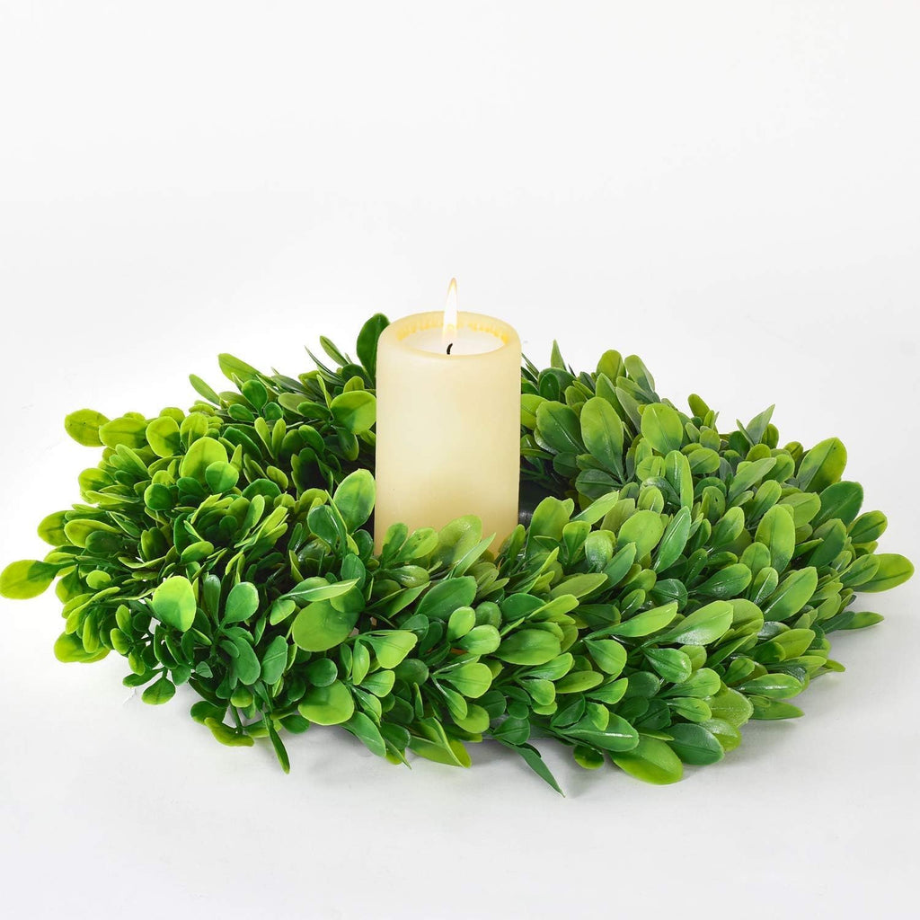 Artificial Small Boxwood Wreath Decoration - 11" Mini-Sized Green Candle Wreath for Wall Window Home Decoration - Set of 4