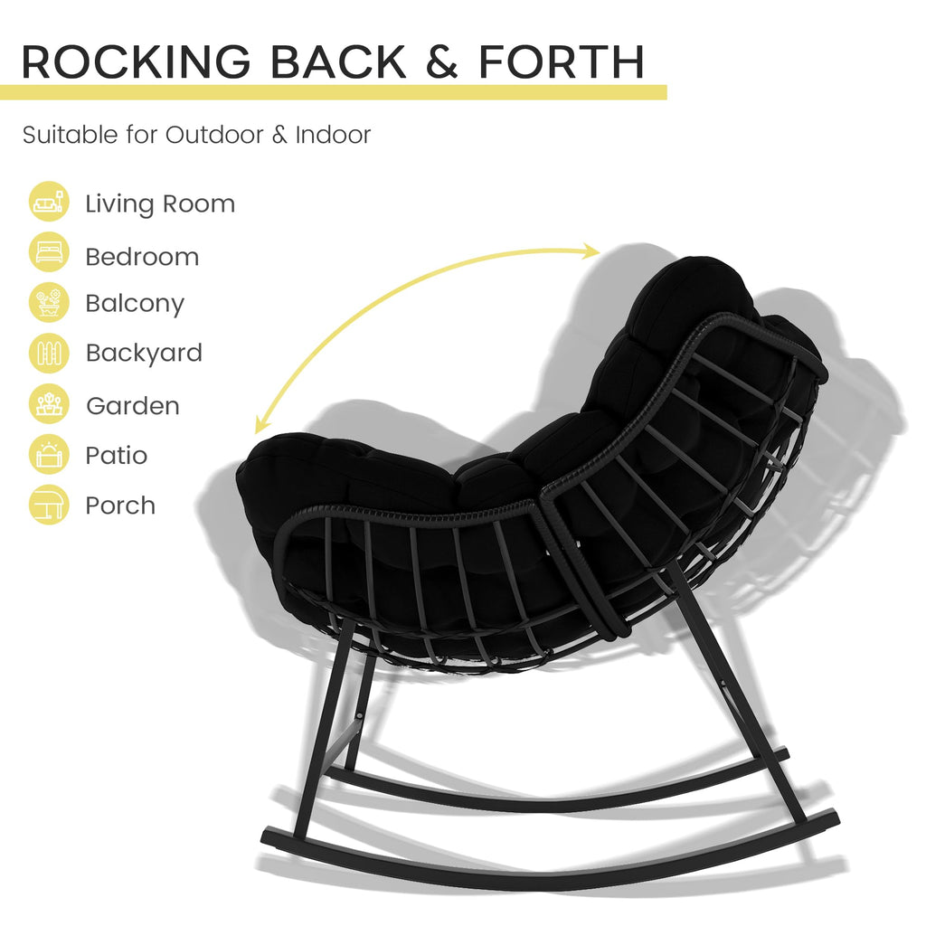 Oversized Outdoor Papasan Rocking Chair Set of 2, Black