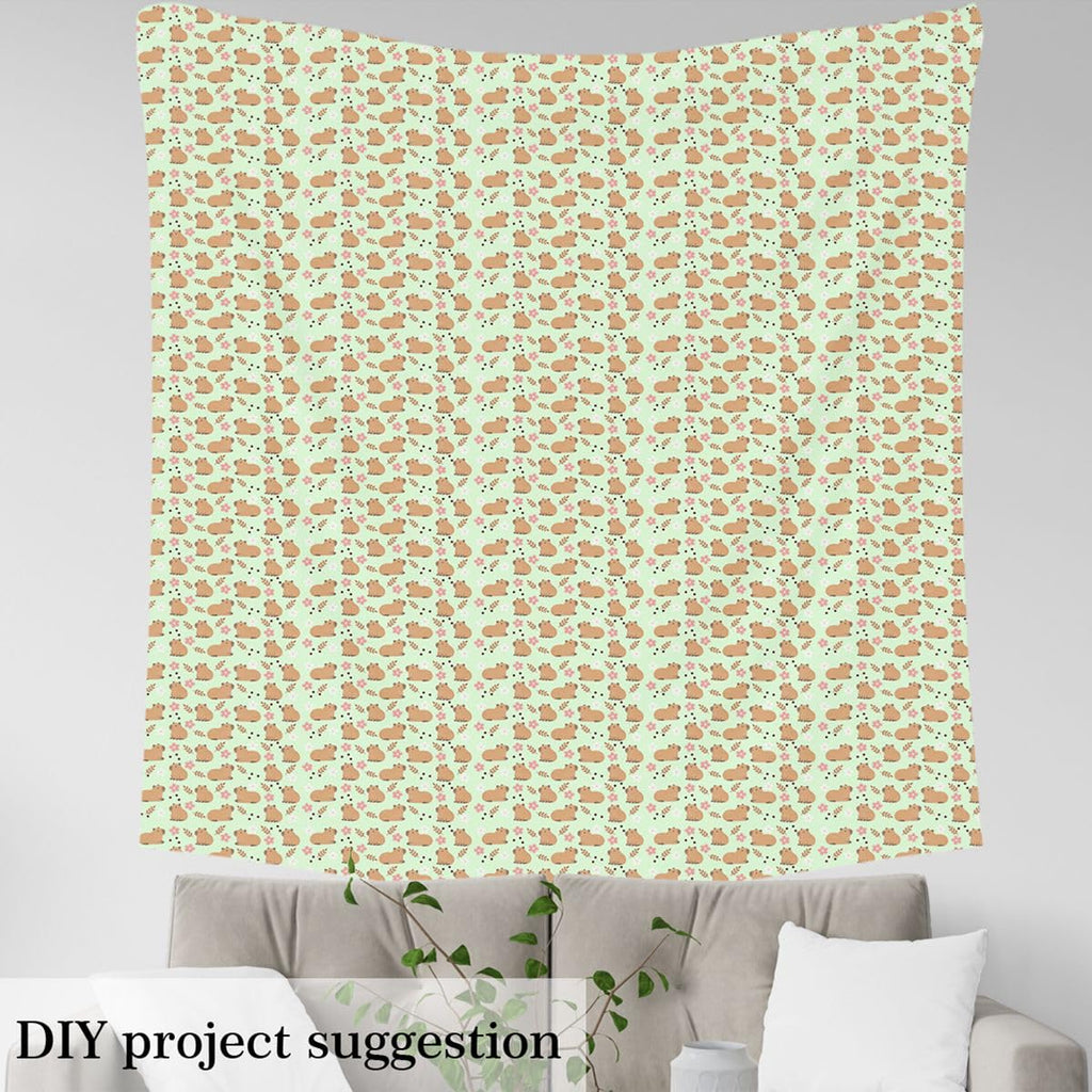 3D Capybara Indoor Outdoor Fabric, Blooming Flowers Soft Polyester No Stretch Animal Theme Crafts & Sewing Supplies