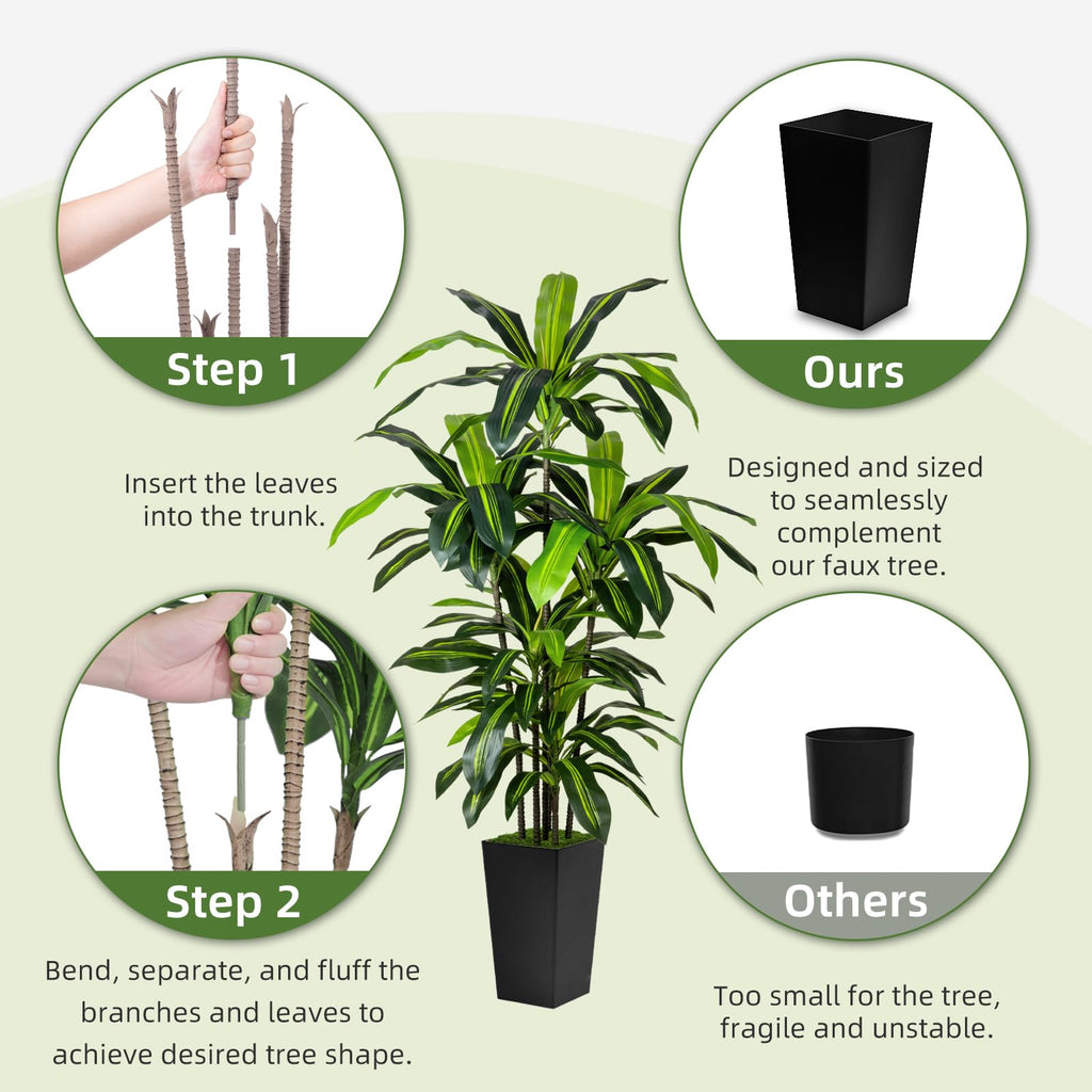 Artificial Plant 6FT Fake Dracaena Tree with Black Tall Planter