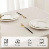 Beige Rectangle Linen Polyester Tablecloth with Decorative Cutouts Spring Waterproof Stain Resistant