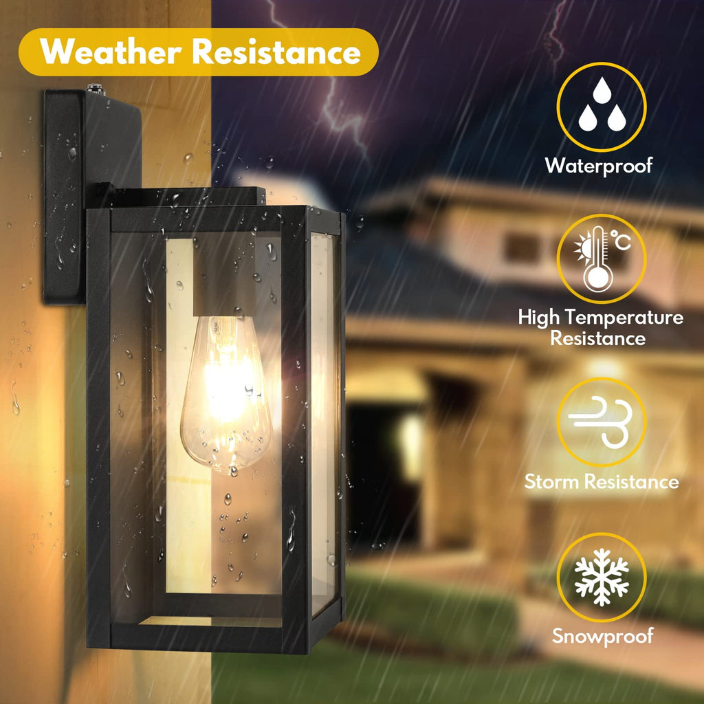 2-Pack Dusk to Dawn Outdoor Wall Lanterns Lights, Matte Black Waterproof Exterior Wall Sconces with Clear Glass