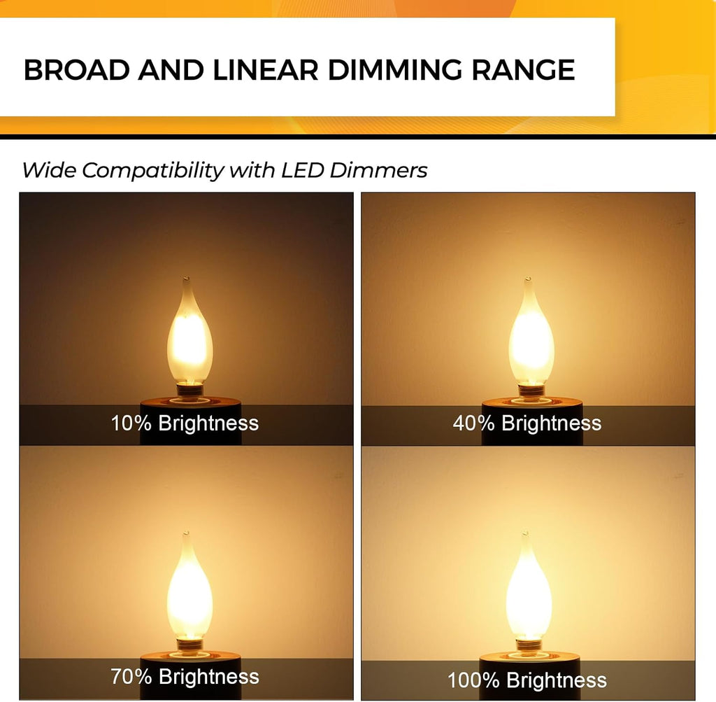 Frosted Candelabra Light Bulbs, 40W Eq Dimmable, 2700K 6 Pack