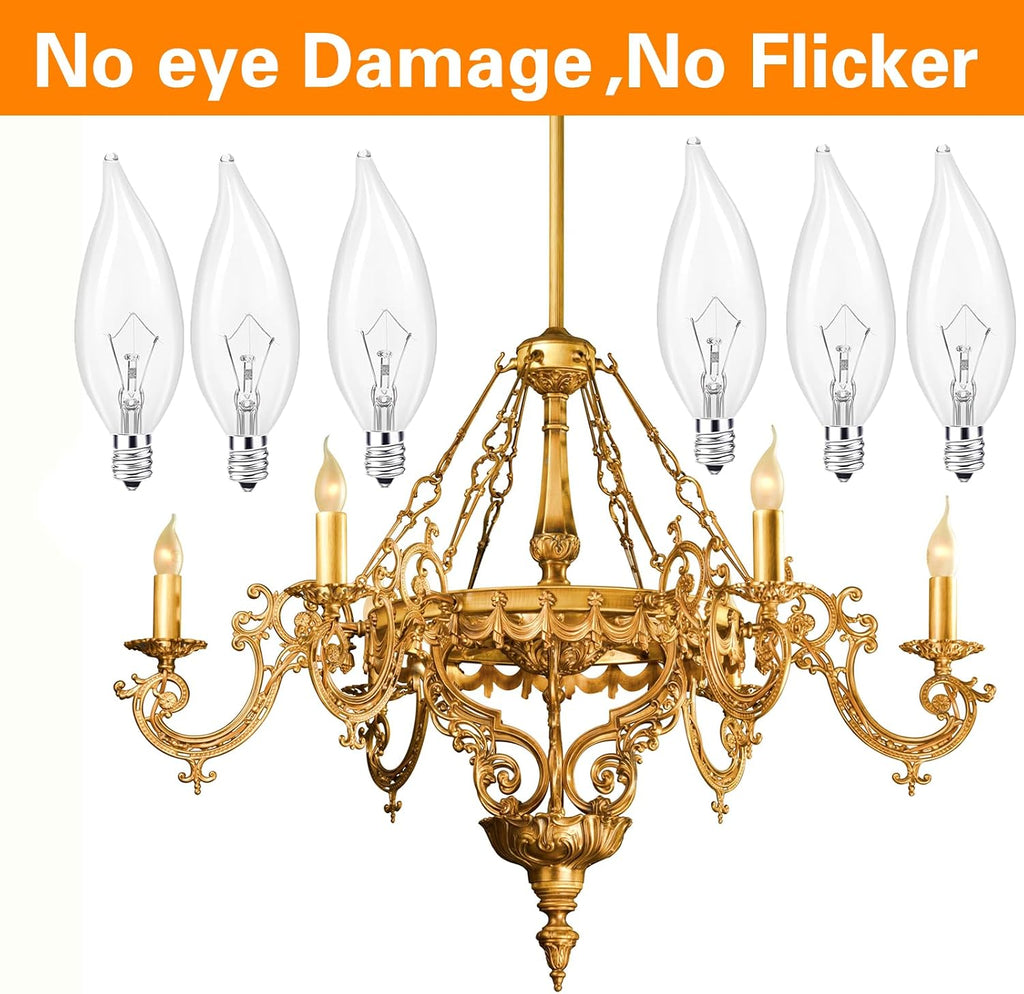 E12 Candle Light Bulbs, 60W Candelabra Light Bulbs, B10 Clear Candle Base Bulb with Warm White 2700K, 600 Lumen