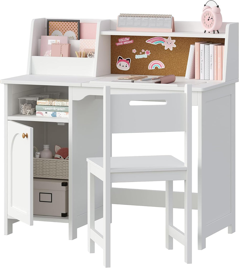 Kids Study Desk and Chair Set with Tiltable Desktop for 3-8 Years
