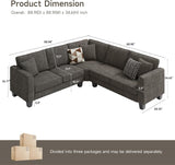 L Shaped Couch, Small Corner Sectional Sofa for Living Room, Comfy Chenille L Shape Sofa with 3 Throw Pillows