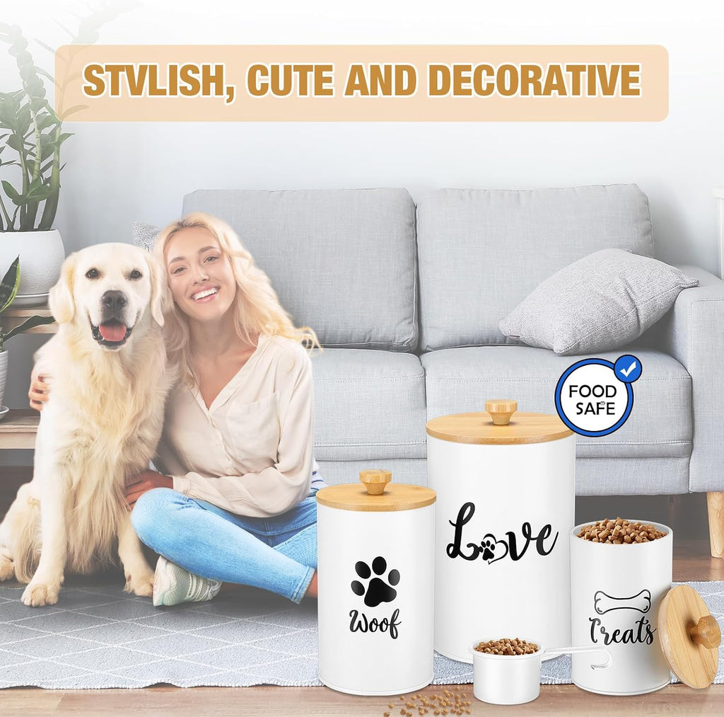 3 Pcs Dog Treat Containers with Airtight Lids, Dog Treat Jars, White