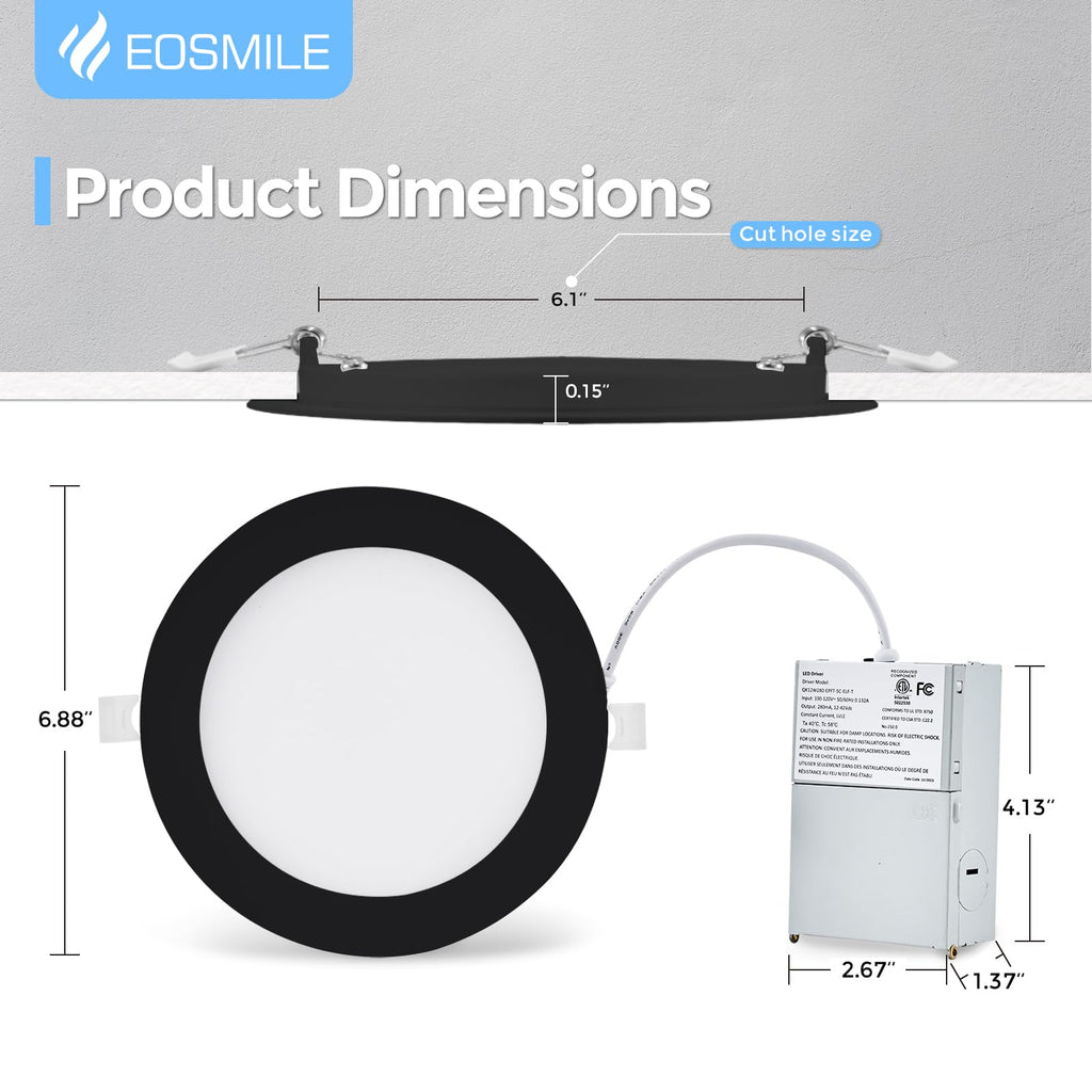 12 Pack 6 Inch BlackLED Recessed Light with Junction Box