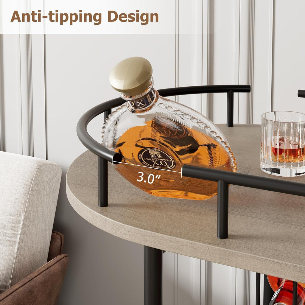 3-Tier Rolling Bar Cart with 360° Rotating Wine Storage Shelf, Mobile Home Bar Serving Cart with Wine Glass Holder &