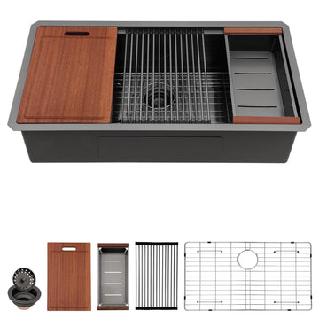 36 Black Undermount Kitchen Sink 36"x19" Workstation Kitchen Sinks