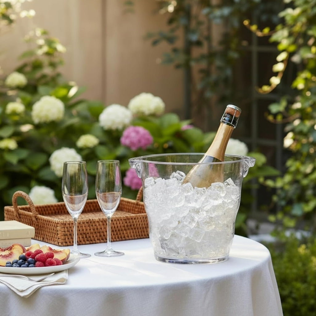 Ice Bucket, 4 Liter Plastic Champagne Bucket Chiller, Thick Clear Beverage Tubs with Handle, Thick Wine Cooler Bucket